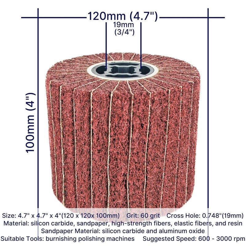 JONAS C 2 Pcs Burnishing Wheel 60 Grit Stripping Drum, 4.7" x 4" Abrasive Drawing Wheel Drum, Flap Sanding Drum, Surface Conditioning Tool Drum for Metal, Wood, Plastic - Image 5